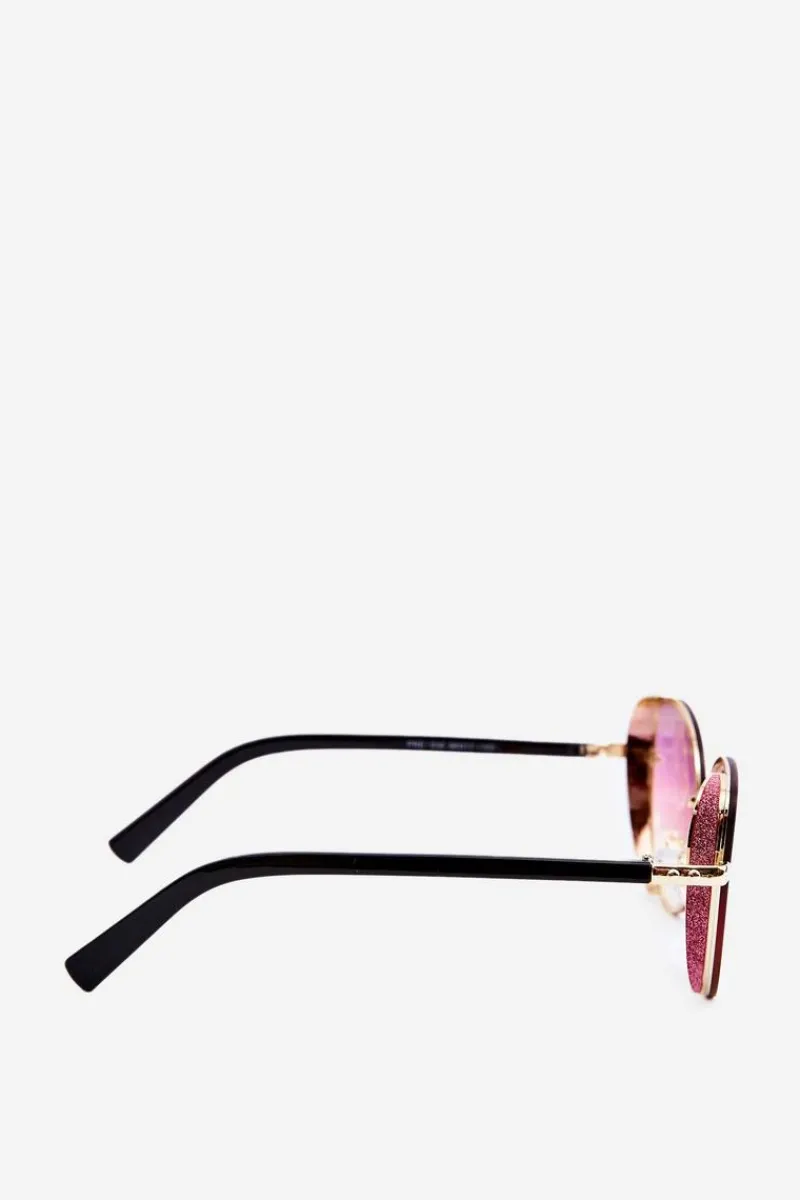 Okulary>PRIUS Damskie Okulary Przeciwsłoneczne Z Brokatowymi Wstawkami UV400 Różowo-Złote