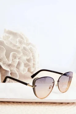 Okulary>PRIUS Damskie Okulary Przeciwsłoneczne Z Brokatowymi Wstawkami UV400 Czarno-Złote