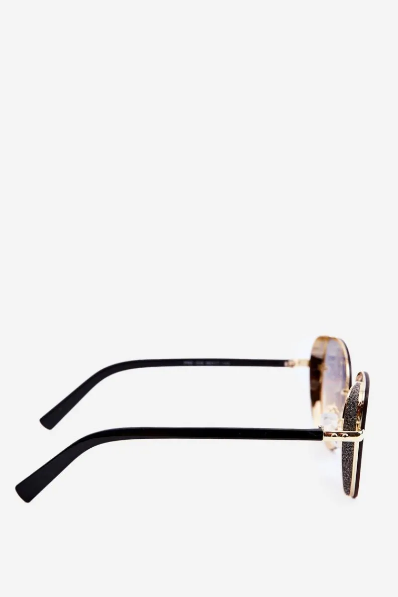 Okulary>PRIUS Damskie Okulary Przeciwsłoneczne Z Brokatowymi Wstawkami UV400 Czarno-Złote