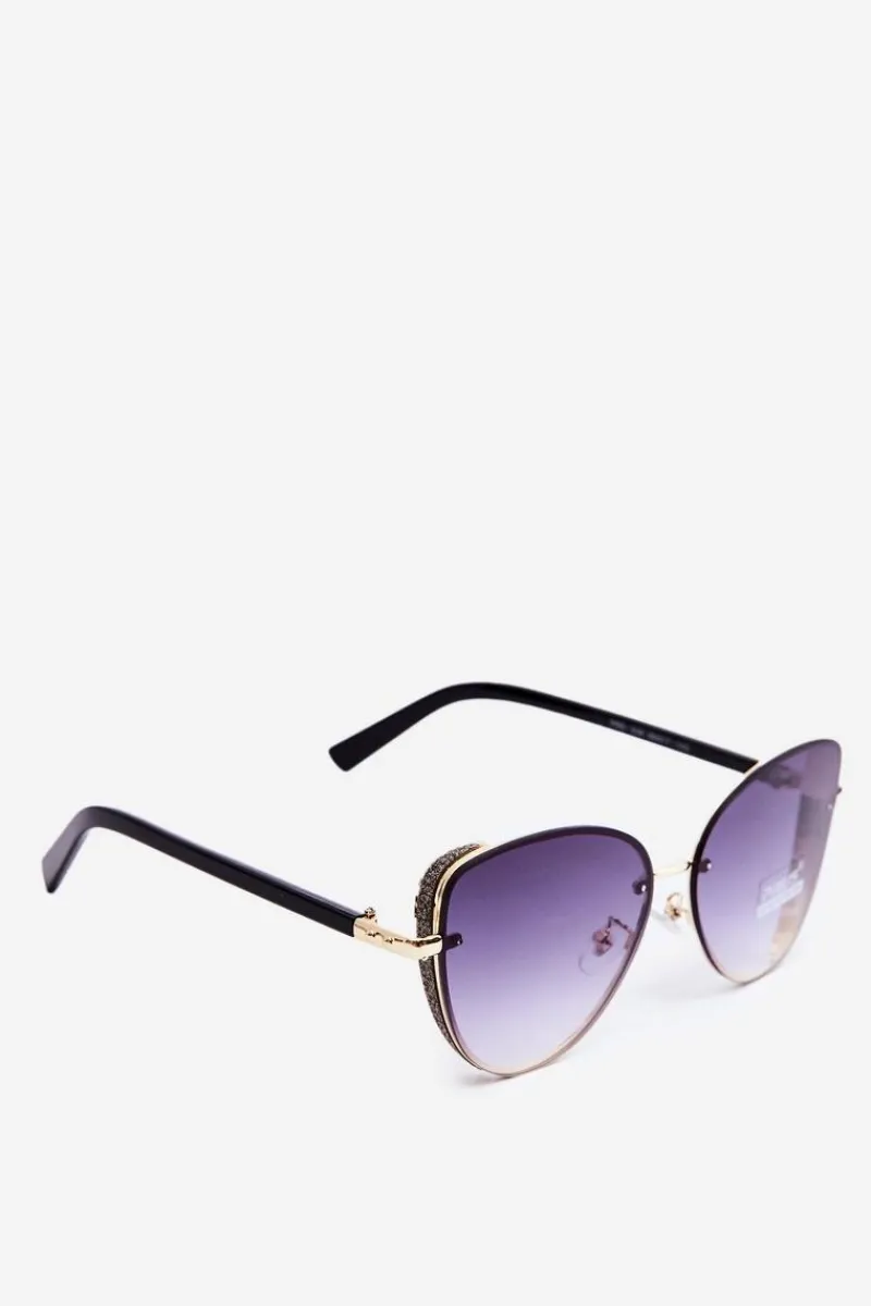 Clearance Damskie Okulary Przeciwsłoneczne Z Brokatowymi Wstawkami UV400 Czarno-Złote Okulary