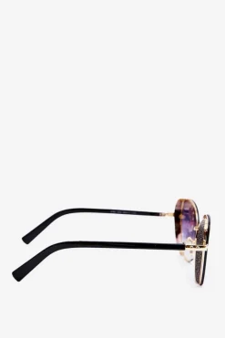 Clearance Damskie Okulary Przeciwsłoneczne Z Brokatowymi Wstawkami UV400 Czarno-Złote Okulary
