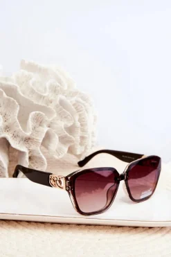 Sale Boto Damskie Okulary Przeciwsłoneczne Ze Złotym Detalem UV400 Brązowe