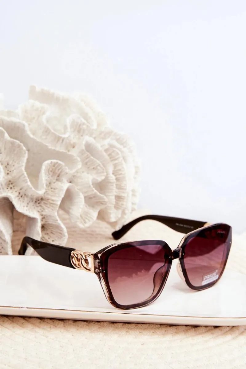 Sale Boto Damskie Okulary Przeciwsłoneczne Ze Złotym Detalem UV400 Brązowe