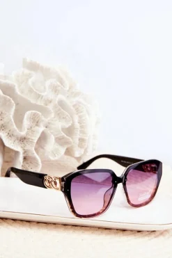 Discount Boto Damskie Okulary Przeciwsłoneczne Ze Złotym Detalem UV400 Czarno-Różowe