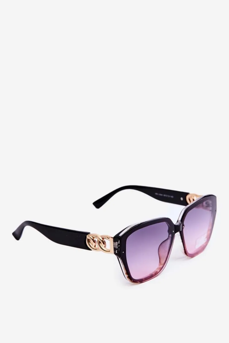 Discount Boto Damskie Okulary Przeciwsłoneczne Ze Złotym Detalem UV400 Czarno-Różowe