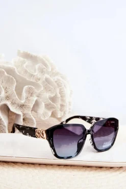 Outlet Boto Damskie Okulary Przeciwsłoneczne Ze Złotym Detalem UV400 Czarne