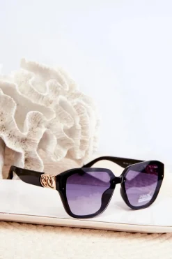 Online Boto Damskie Okulary Przeciwsłoneczne Ze Złotym Detalem UV400 Czarne Czarny