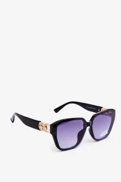 Online Boto Damskie Okulary Przeciwsłoneczne Ze Złotym Detalem UV400 Czarne Czarny