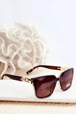 Hot Boto Damskie Okulary Przeciwsłoneczne Z Ozdobnymi Detalami UV400 Brązowe