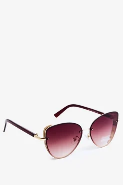 Best Damskie Okulary Przeciwsłoneczne Z Brokatowymi Wstawkami UV400 Brązowo-Złote Okulary