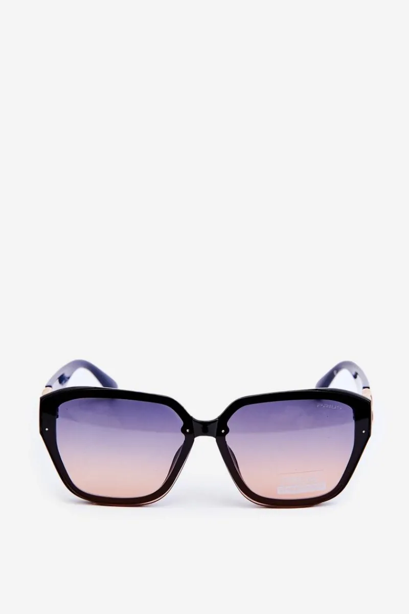 Outlet Damskie Okulary Przeciwsłoneczne Ze Złotym Detalem UV400 Granatowo-Czarne Okulary