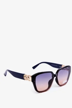 Outlet Damskie Okulary Przeciwsłoneczne Ze Złotym Detalem UV400 Granatowo-Czarne Okulary