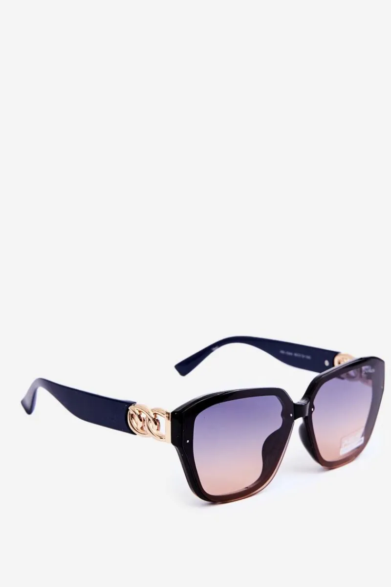 Outlet Damskie Okulary Przeciwsłoneczne Ze Złotym Detalem UV400 Granatowo-Czarne Okulary