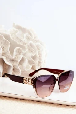 Okulary>Boto Damskie Okulary Przeciwsłoneczne Ze Złotym Detalem UV400 Brązowe