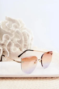 New Damskie Okulary Przeciwsłoneczne UV400 Złoto-Brązowe Okulary