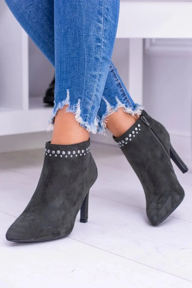 Hot Buty damskie Vinceza Damskie Oliwkowe Botki Na Szpilce Nity Bemi