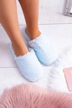 Outlet Boto Damskie Papcie Futerkowe Jasno Niebieskie Mimia