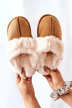 Discount Damskie Papcie Klapki z Futerkiem Camel Pinky Damskie Kapcie Klasyczne|Klapki Z Futerkiem