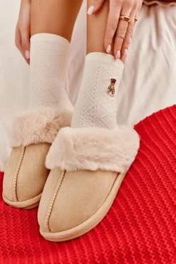 Kapcie Klasyczne|Klapki Z Futerkiem>Boto Damskie Papcie Klapki z Futerkiem Jasnobeżowe Pinky Beżowy