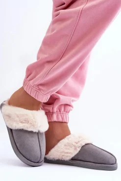 Kapcie Klasyczne|Klapki Z Futerkiem></noscript>Boto Damskie Papcie Klapki z Futerkiem Szare Pinky Szary
