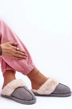 Kapcie Klasyczne|Klapki Z Futerkiem></noscript>Boto Damskie Papcie Klapki z Futerkiem Szare Pinky Szary