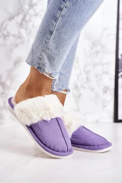 Best Damskie Papcie Klapki z Futerkiem Fioletowe Homely Damskie Kapcie Klasyczne|Klapki Z Futerkiem