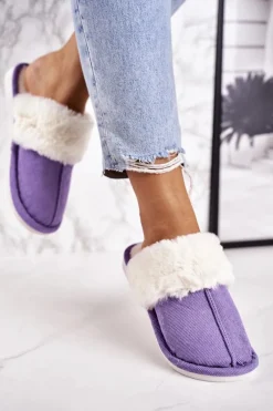 Best Damskie Papcie Klapki z Futerkiem Fioletowe Homely Damskie Kapcie Klasyczne|Klapki Z Futerkiem