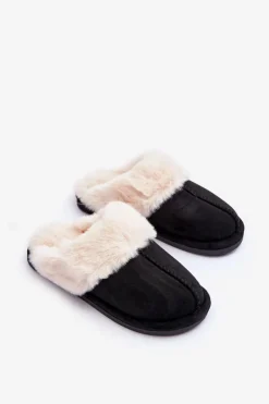 Clearance Boto Damskie Papcie Klapki z Futerkiem Czarne Pinky Czarny
