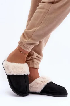 Clearance Boto Damskie Papcie Klapki z Futerkiem Czarne Pinky Czarny