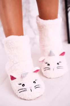 New Aura.via Damskie Papcie Ocieplane Kożuszkiem Ecru Nyan Cat