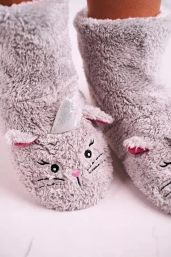 Kapcie Klasyczne></noscript>Aura.via Damskie Papcie Ocieplane Kożuszkiem Szare Nyan Cat
