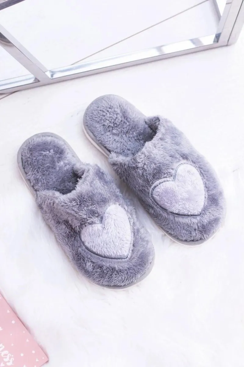 Online Damskie Papcie Serca Szare Damskie Kapcie Klasyczne