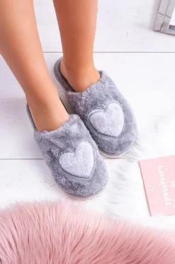 Online Damskie Papcie Serca Szare Damskie Kapcie Klasyczne