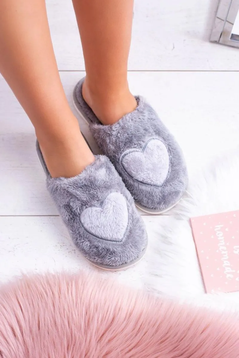 Online Damskie Papcie Serca Szare Damskie Kapcie Klasyczne