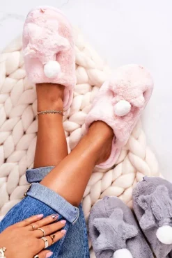 Sale Boto Damskie Papcie Z Futerkiem I Gwiazdką Jasny Róż Night-Night