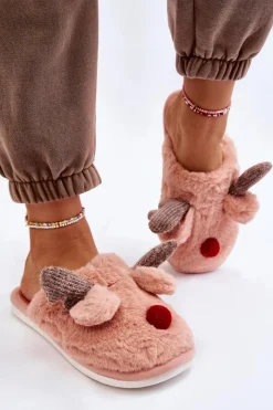 Outlet Damskie Papcie Z Futerkiem I Reniferem Różowe Sopya Damskie Kapcie Klasyczne
