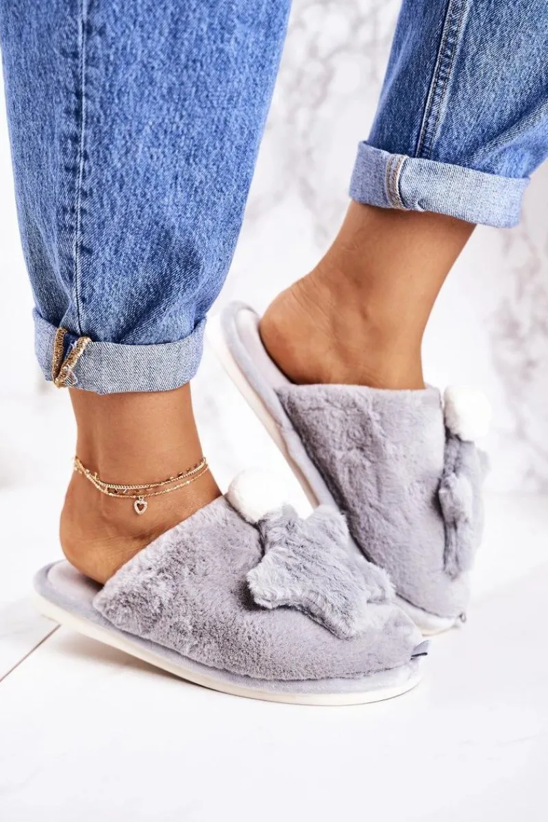 Kapcie Klasyczne>Boto Damskie Papcie Z Futerkiem I Gwiazdką Szare Night-Night