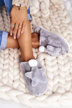 Kapcie Klasyczne>Boto Damskie Papcie Z Futerkiem I Gwiazdką Szare Night-Night