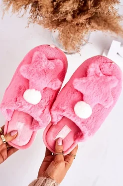 Damskie Papcie Z Futerkiem I Gwiazdką Różowe Night-Night Damskie Kapcie Klasyczne