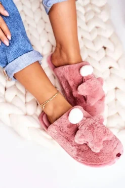 Kapcie Klasyczne>Boto Damskie Papcie Z Futerkiem I Gwiazdką Pudrowy Róż Night-Night