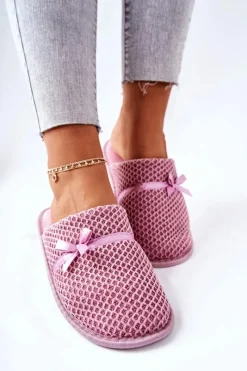 Sale Evento Damskie Papcie Z Kokardką Różowe Evira