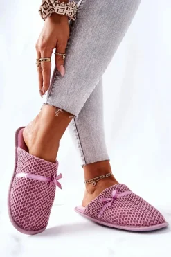 Sale Evento Damskie Papcie Z Kokardką Różowe Evira