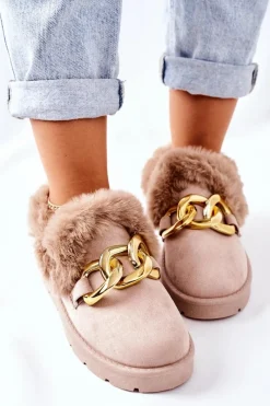 Kapcie Klasyczne>Boto Damskie Papcie Złoty Łańcuch Beżowe Ardrums