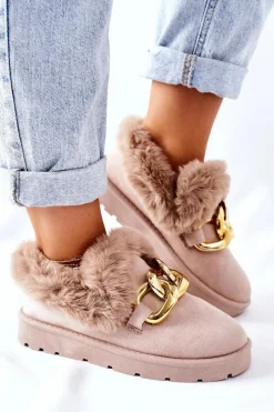 Kapcie Klasyczne>Boto Damskie Papcie Złoty Łańcuch Beżowe Ardrums