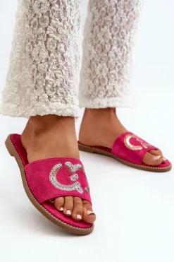 Klapki Damskie Klasyczne>Damskie buty S.Barski Damskie Płaskie Klapki Z Cekinami S.Barski KV27-052 Fuksja Różowy