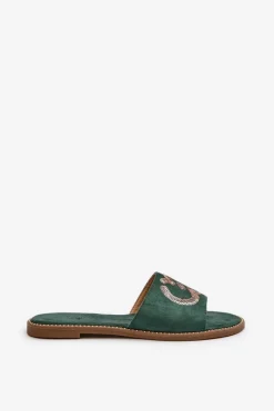 Damskie Płaskie Klapki Z Cekinami S.Barski KV27-052 Zielone Damskie Klapki Damskie Klasyczne