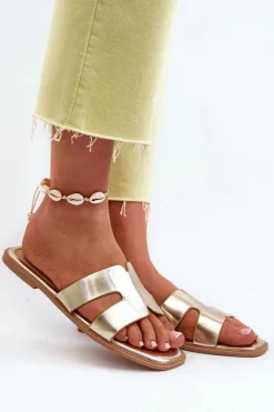 Klapki Damskie Klasyczne>Boto Damskie Płaskie Klapki Z Wycięciami Złote Fiviama