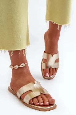 Klapki Damskie Klasyczne>Boto Damskie Płaskie Klapki Z Wycięciami Złote Fiviama