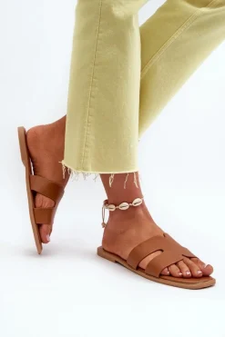 Discount Boto Damskie Płaskie Klapki Z Wycięciami Brązowe Fiviama