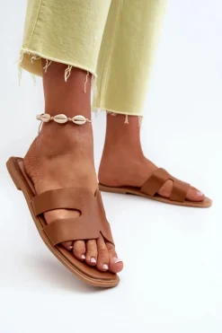 Discount Boto Damskie Płaskie Klapki Z Wycięciami Brązowe Fiviama